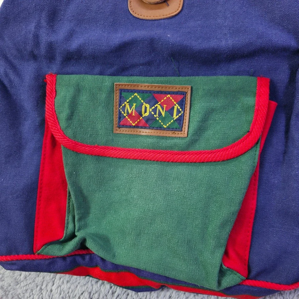 Moni Accessories Vintage Colorblock Canvas Backpack Navy Green Red Striped Strap